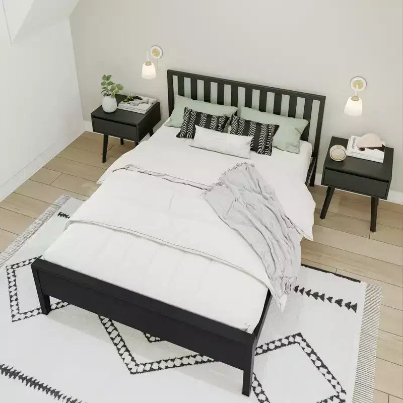 Lit plateforme scandinave double Max & Lily, en bois massif avec tête de lit pour enfants
