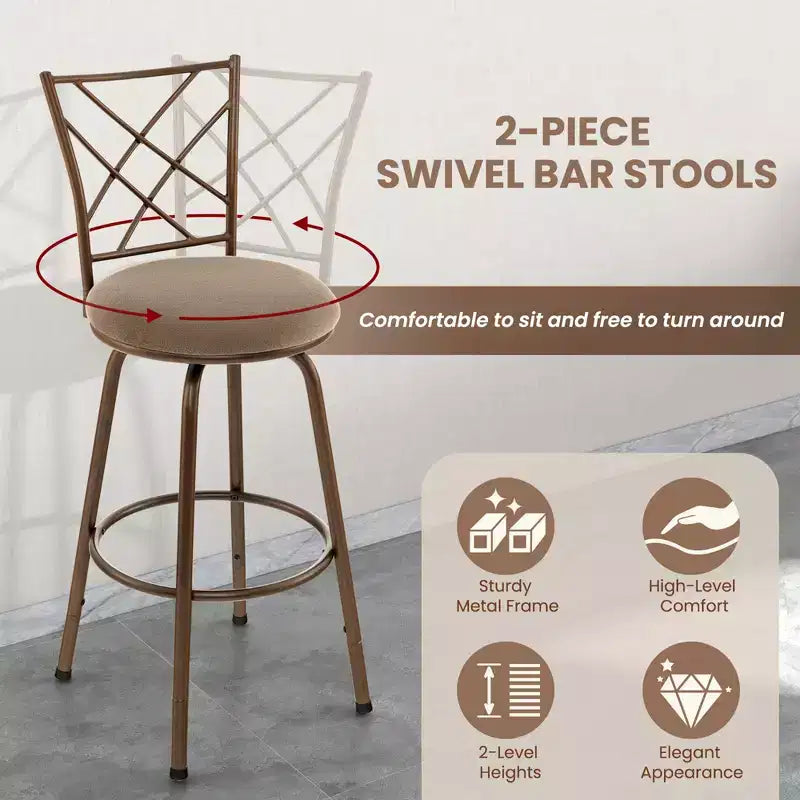 Lot de 2 tabourets de bar pivotants réglables Costway 61/76 cm chaises de salle à manger en métal marron