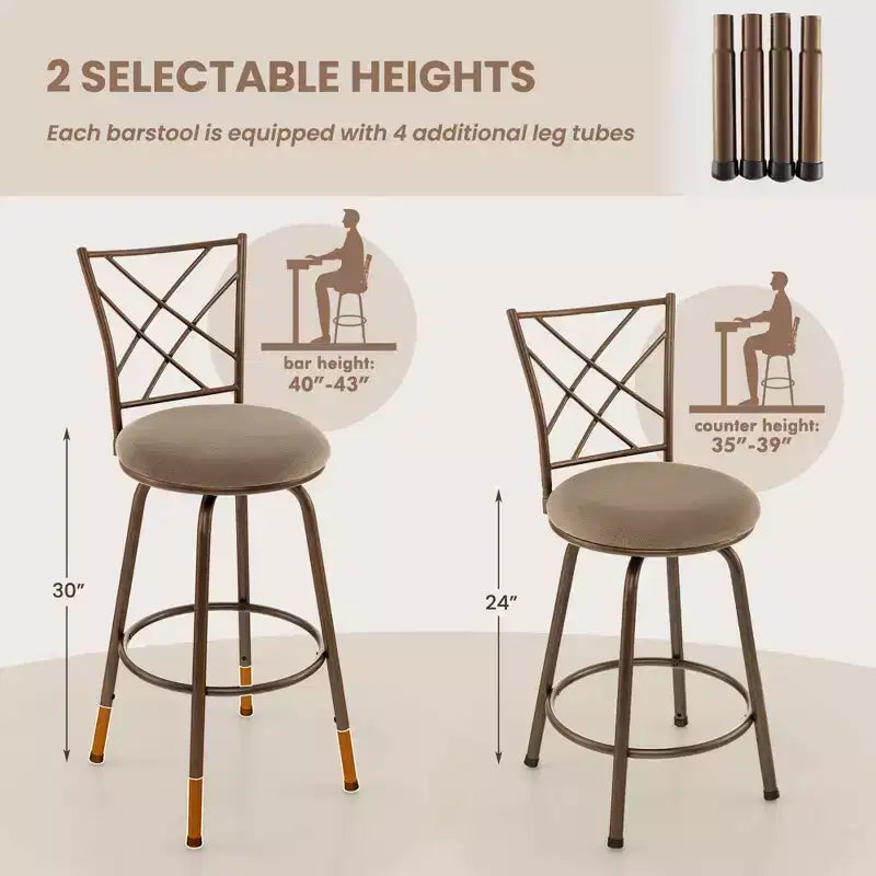 Lot de 2 tabourets de bar pivotants réglables Costway 61/76 cm chaises de salle à manger en métal marron
