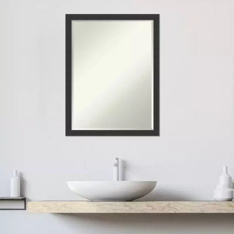 Miroir mural de salle de bain Amanti Art Mezzanotte noir biseauté en bois 26 x 20 po