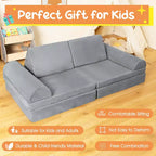 Costway Canapé de jeu pour enfants 8 pièces, ensemble modulaire pliable en mousse, jouet d'intérieur pour tout-petits, bleu/gris/vert
