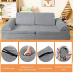 Costway Canapé de jeu pour enfants 8 pièces, ensemble modulaire pliable en mousse, jouet d'intérieur pour tout-petits, bleu/gris/vert