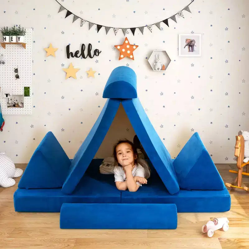 Costway Canapé de jeu pour enfants 8 pièces, ensemble modulaire pliable en mousse, jouet d'intérieur pour tout-petits, bleu/gris/vert