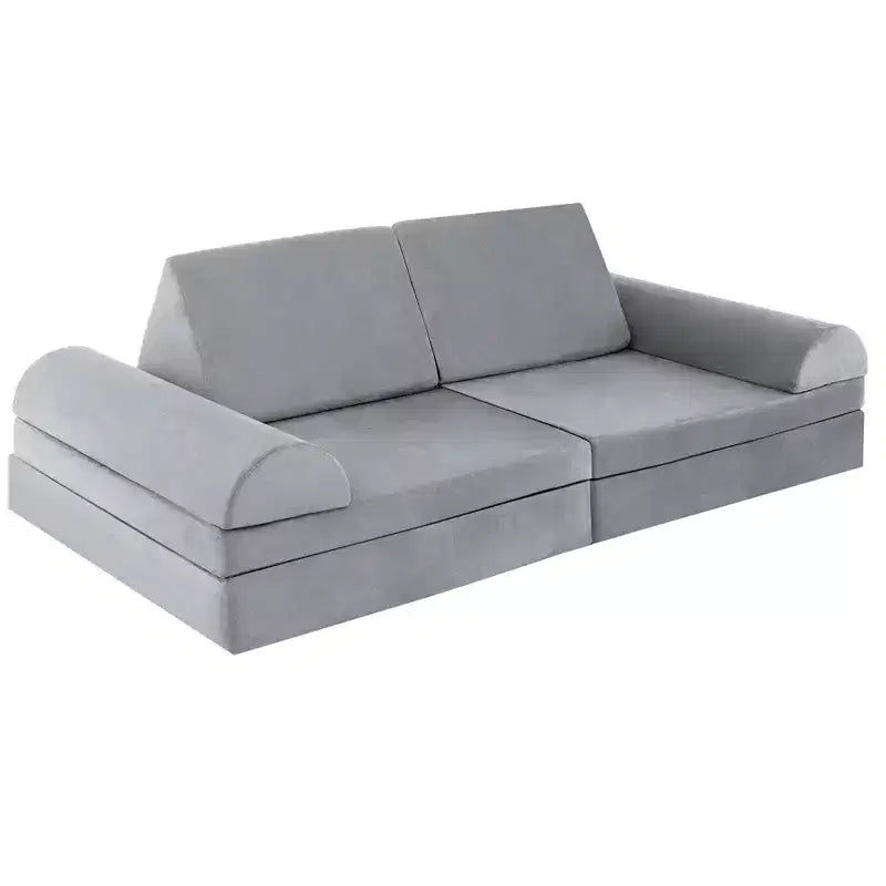 Costway Canapé de jeu pour enfants 8 pièces, ensemble modulaire pliable en mousse, jouet d'intérieur pour tout-petits, bleu/gris/vert