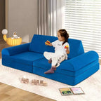 Costway Canapé de jeu pour enfants 8 pièces, ensemble modulaire pliable en mousse, jouet d'intérieur pour tout-petits, bleu/gris/vert