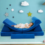 Costway Canapé de jeu pour enfants 8 pièces, ensemble modulaire pliable en mousse, jouet d'intérieur pour tout-petits, bleu/gris/vert