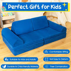 Costway Canapé de jeu pour enfants 8 pièces, ensemble modulaire pliable en mousse, jouet d'intérieur pour tout-petits, bleu/gris/vert