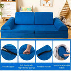 Costway Canapé de jeu pour enfants 8 pièces, ensemble modulaire pliable en mousse, jouet d'intérieur pour tout-petits, bleu/gris/vert