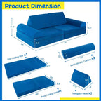Costway Canapé de jeu pour enfants 8 pièces, ensemble modulaire pliable en mousse, jouet d'intérieur pour tout-petits, bleu/gris/vert