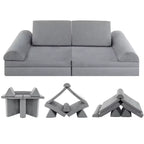 Costway Canapé de jeu pour enfants 8 pièces, ensemble modulaire pliable en mousse, jouet d'intérieur pour tout-petits, bleu/gris/vert