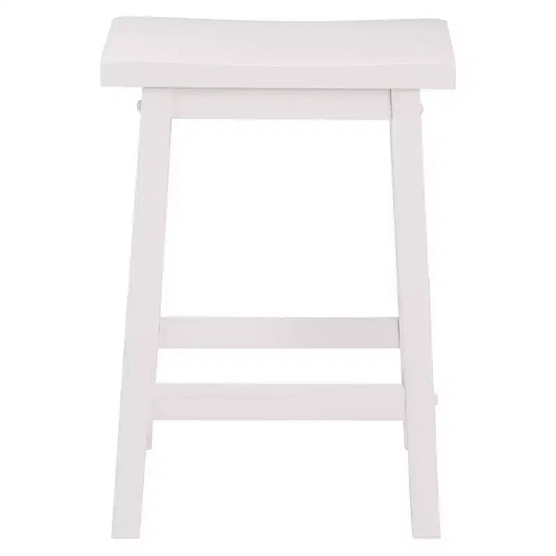 Tabourets de cuisine classiques PJ Wood de 61 cm de haut avec siège en selle pour maisons, salles à manger et bars, avec sièges sans dossier, 4 pieds carrés, blancs (lot de 4)