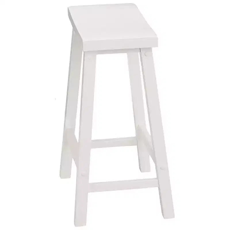Tabourets de cuisine classiques PJ Wood de 61 cm de haut avec siège en selle pour maisons, salles à manger et bars, avec sièges sans dossier, 4 pieds carrés, blancs (lot de 4)