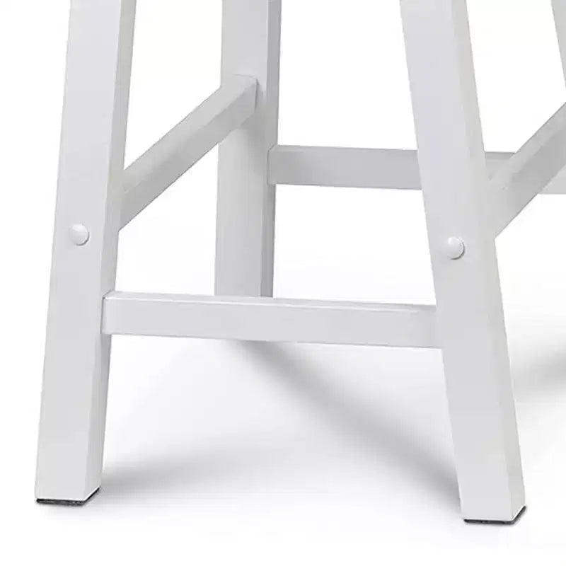 Tabourets de cuisine classiques PJ Wood de 61 cm de haut avec siège en selle pour maisons, salles à manger et bars, avec sièges sans dossier, 4 pieds carrés, blancs (lot de 4)