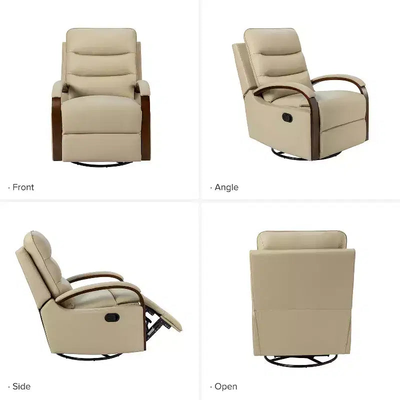 Fauteuil inclinable manuel pivotant et basculant en cuir véritable Clemens avec accoudoirs incurvés décoratifs, lot de 2 | ART OF LIVING DESIGNS