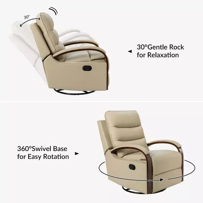 Fauteuil inclinable manuel pivotant et basculant en cuir véritable Clemens avec accoudoirs incurvés décoratifs, lot de 2 | ART OF LIVING DESIGNS