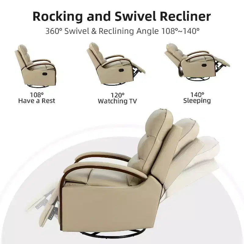Fauteuil inclinable manuel pivotant et basculant en cuir véritable Clemens avec accoudoirs incurvés décoratifs, lot de 2 | ART OF LIVING DESIGNS