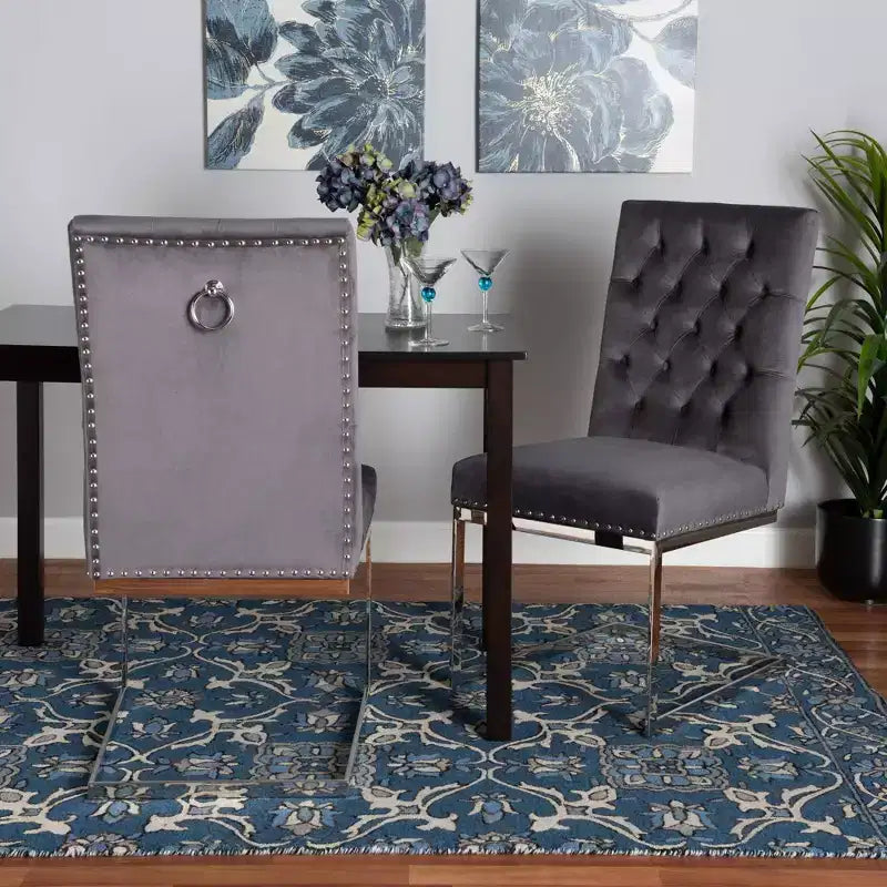 Lot de 2 chaises de salle à manger Sherine en velours et métal - Baxton Studio