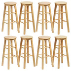 PJ Wood Classic Round Seat 29 Tall Kitchen Counter Stools for Homes, Dining Spaces, and Bars with Backless Seats & 4 Square Legs, Natural (Set of 8)