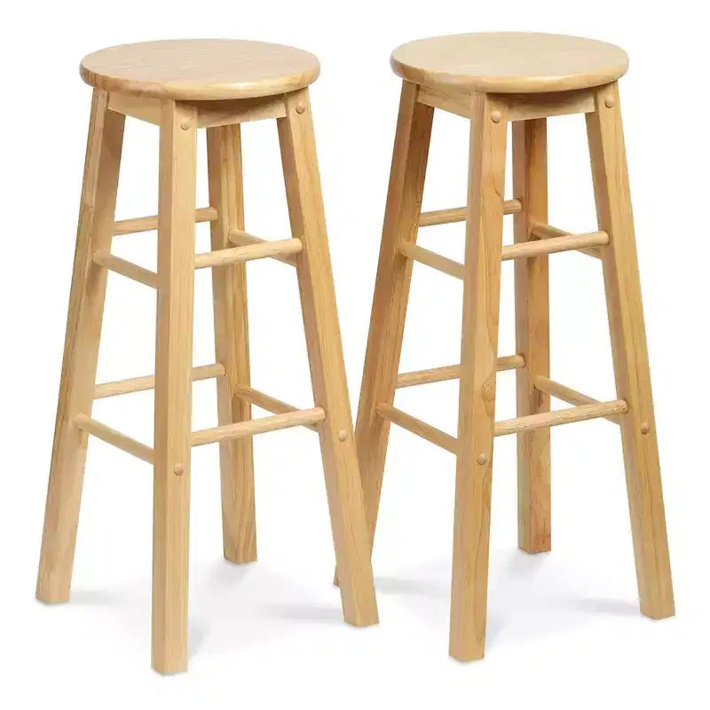 Tabourets de comptoir de cuisine hauts PJ Wood Classic Round Seat 29 po pour maisons, salles à manger et bars avec sièges sans dossier et 4 pieds carrés, Naturel (Paquet de 8)