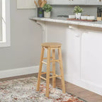 Tabourets de comptoir de cuisine hauts PJ Wood Classic Round Seat 29 po pour maisons, salles à manger et bars avec sièges sans dossier et 4 pieds carrés, Naturel (Paquet de 8)