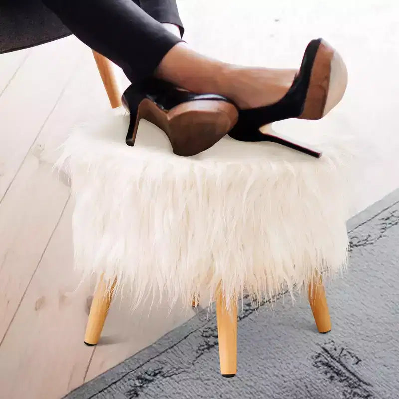 Tabouret rond en fausse fourrure Cheer Collection 17 po (blanc)