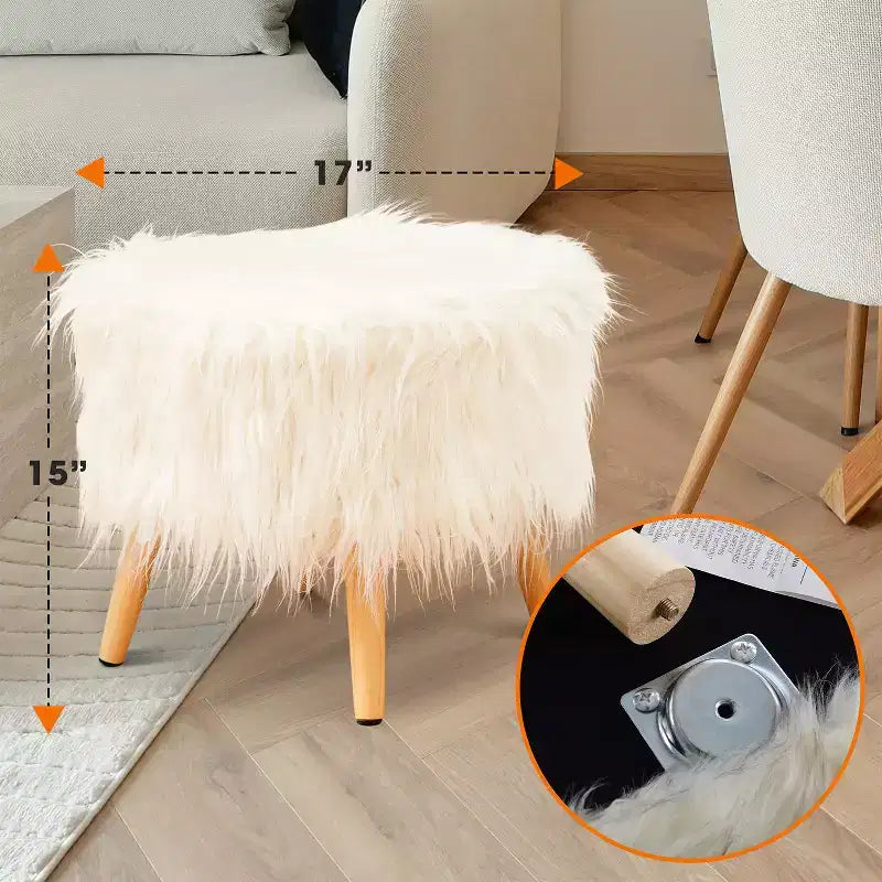 Tabouret rond en fausse fourrure Cheer Collection 17 po (blanc)