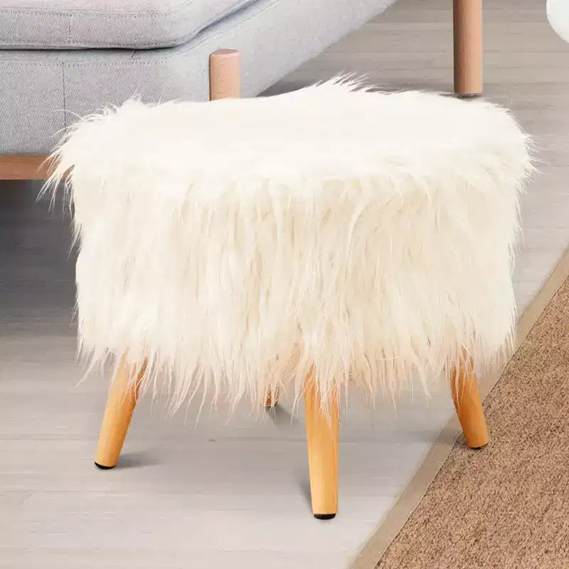 Tabouret rond en fausse fourrure Cheer Collection 17 po (blanc)