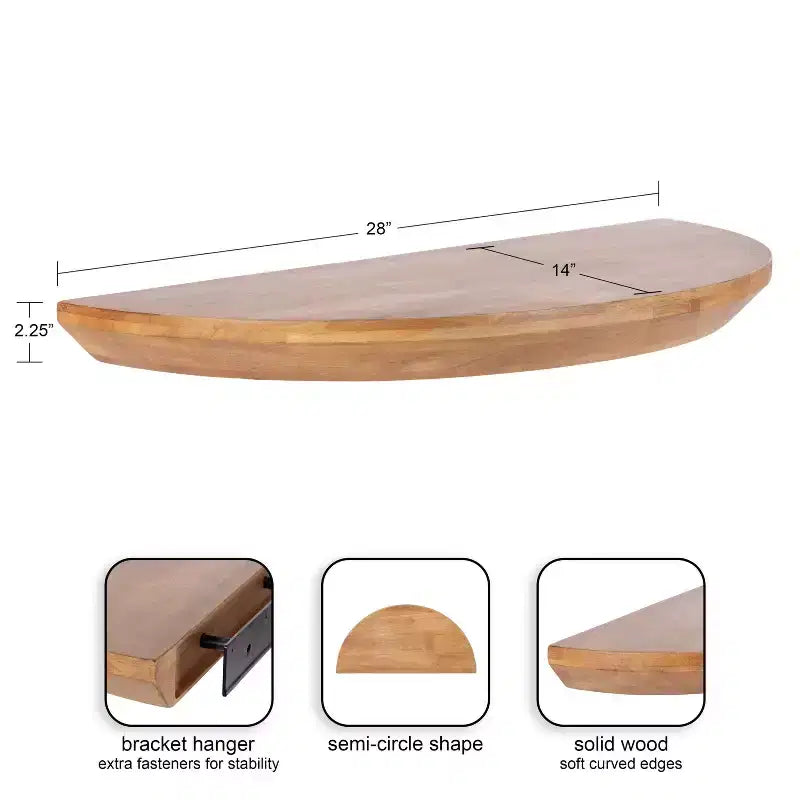 Console murale semi-circulaire en bois Kate and Laurel Colter, 28x3x14, Naturel