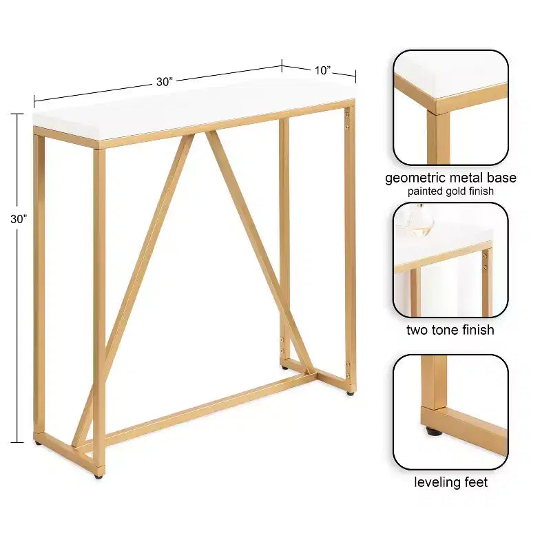 Console en MDF rectangulaire Kate and Laurel Truss, 30x10x30, blanc et or