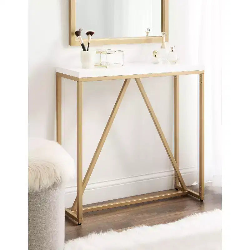 Console en MDF rectangulaire Kate and Laurel Truss, 30x10x30, blanc et or
