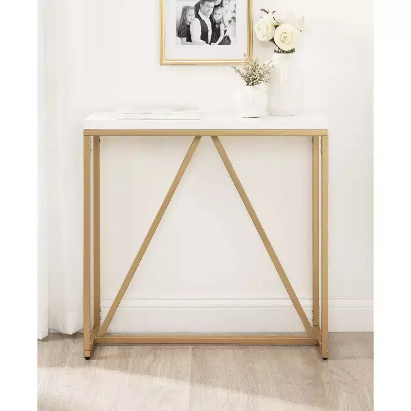 Console en MDF rectangulaire Kate and Laurel Truss, 30x10x30, blanc et or