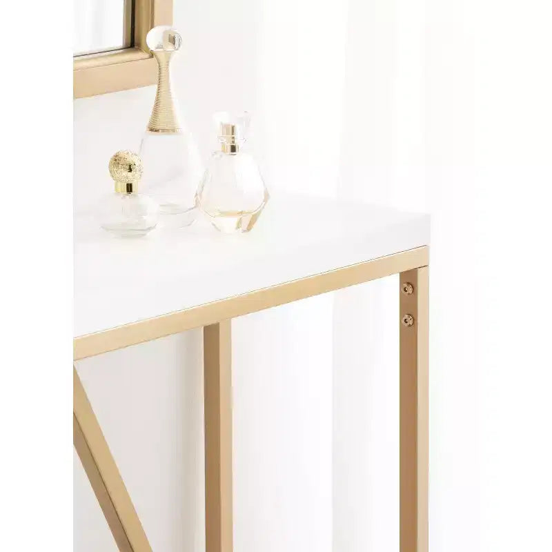 Console en MDF rectangulaire Kate and Laurel Truss, 30x10x30, blanc et or