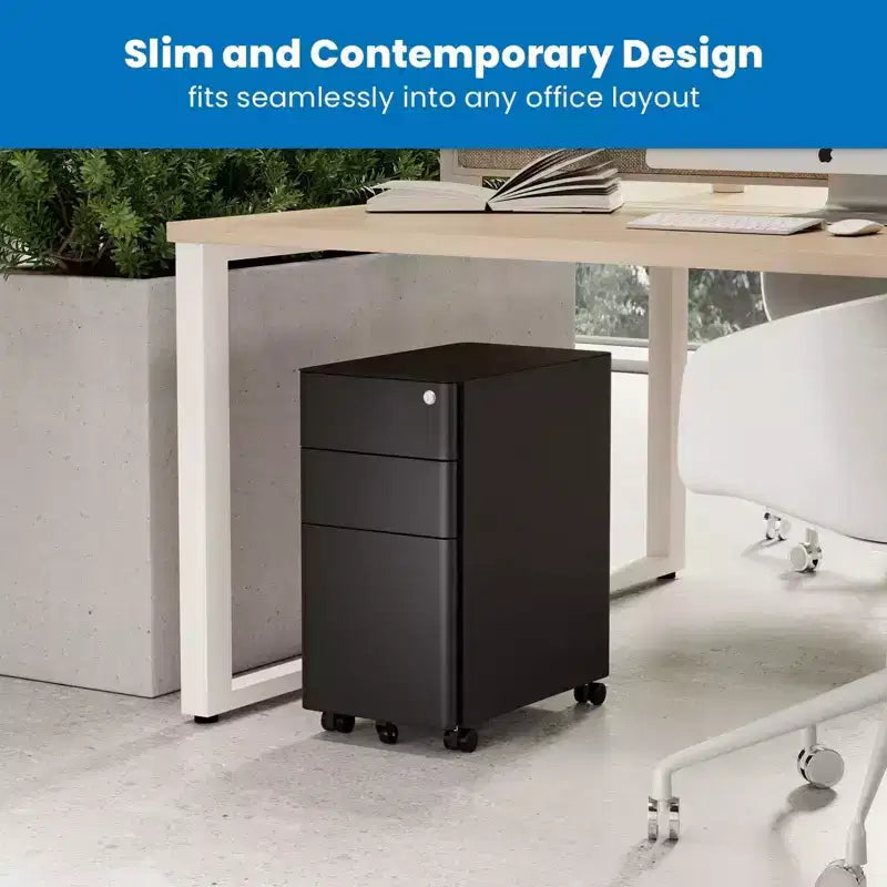 Mount-It! Meuble de rangement mobile à 3 tiroirs avec serrure | Design fin sous le bureau pour dossiers, chemises et fournitures de bureau | Noir