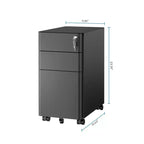 Mount-It! Meuble de rangement mobile à 3 tiroirs avec serrure | Design fin sous le bureau pour dossiers, chemises et fournitures de bureau | Noir