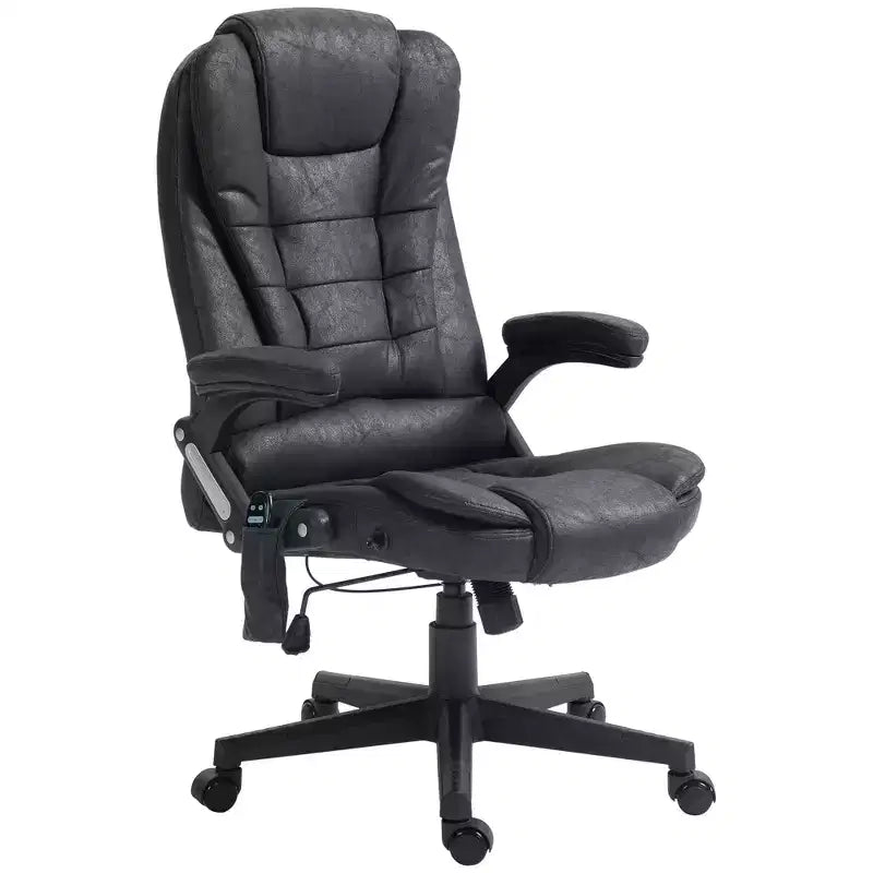 Fauteuil de bureau massant HOMCOM 6 points vibrant avec fonction chauffante, dossier haut en microfibre, inclinaison et accoudoirs