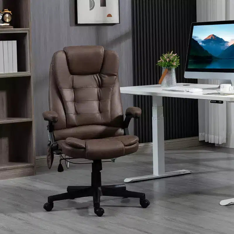 Fauteuil de bureau massant HOMCOM 6 points vibrant avec fonction chauffante, dossier haut en microfibre, inclinaison et accoudoirs