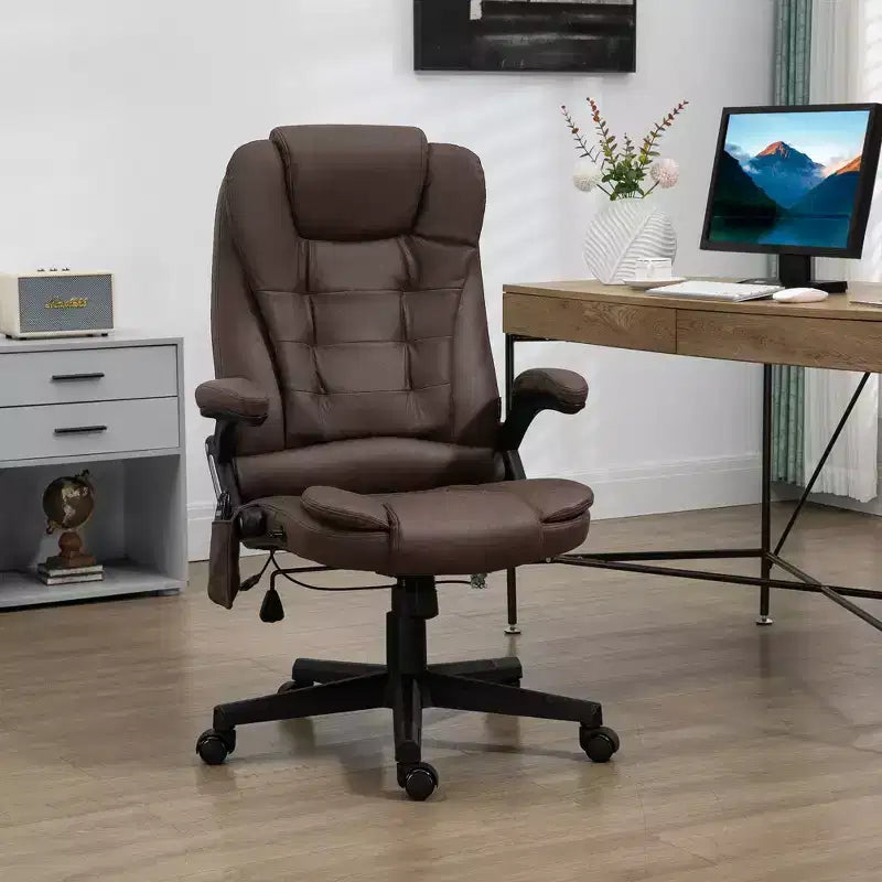 Fauteuil de bureau massant HOMCOM 6 points vibrant avec fonction chauffante, dossier haut en microfibre, inclinaison et accoudoirs