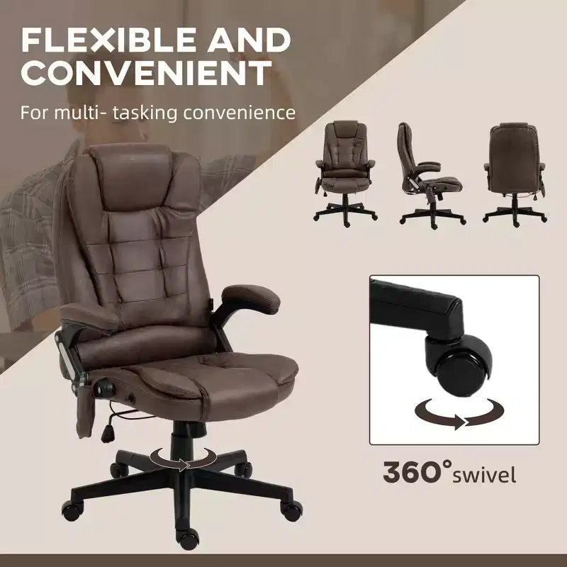 Fauteuil de bureau massant HOMCOM 6 points vibrant avec fonction chauffante, dossier haut en microfibre, inclinaison et accoudoirs