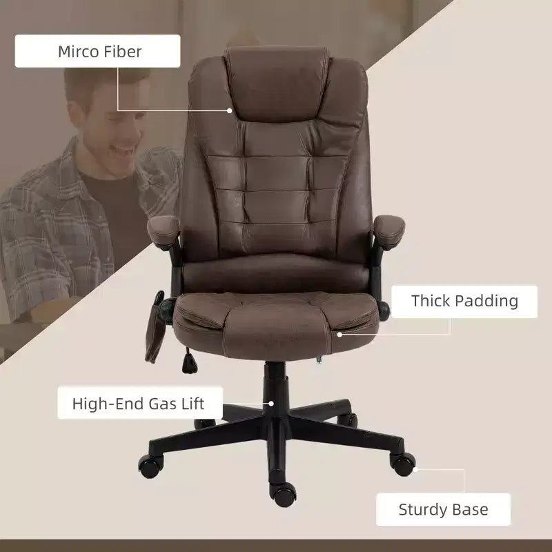 Fauteuil de bureau massant HOMCOM 6 points vibrant avec fonction chauffante, dossier haut en microfibre, inclinaison et accoudoirs