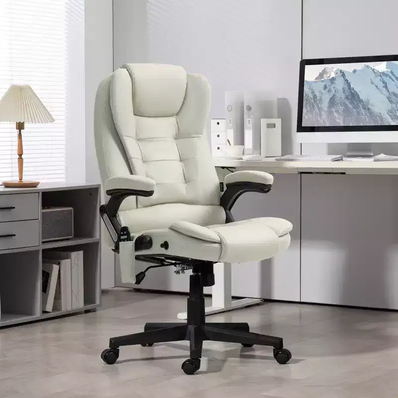 Fauteuil de bureau massant HOMCOM 6 points vibrant avec fonction chauffante, dossier haut en microfibre, inclinaison et accoudoirs