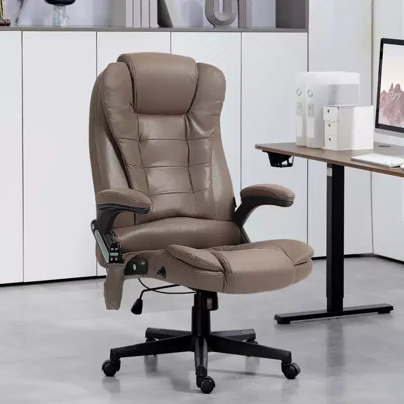 Fauteuil de bureau massant HOMCOM 6 points vibrant avec fonction chauffante, dossier haut en microfibre, inclinaison et accoudoirs