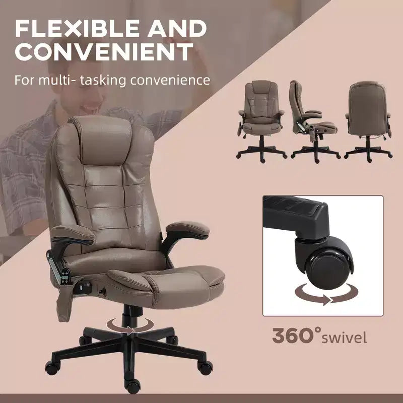 Fauteuil de bureau massant HOMCOM 6 points vibrant avec fonction chauffante, dossier haut en microfibre, inclinaison et accoudoirs