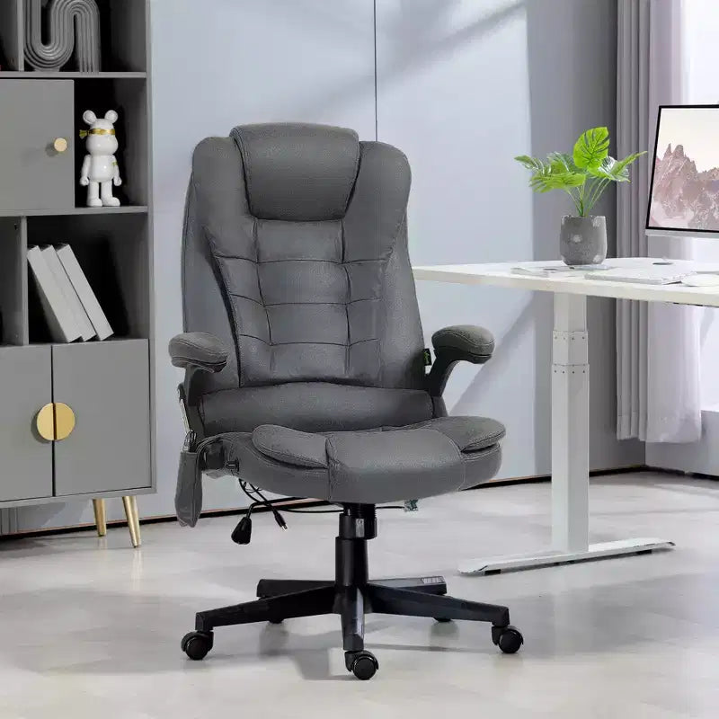 Fauteuil de bureau massant HOMCOM 6 points vibrant avec fonction chauffante, dossier haut en microfibre, inclinaison et accoudoirs