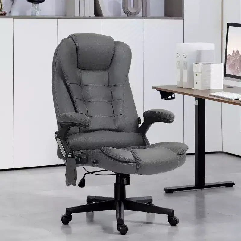 Fauteuil de bureau massant HOMCOM 6 points vibrant avec fonction chauffante, dossier haut en microfibre, inclinaison et accoudoirs