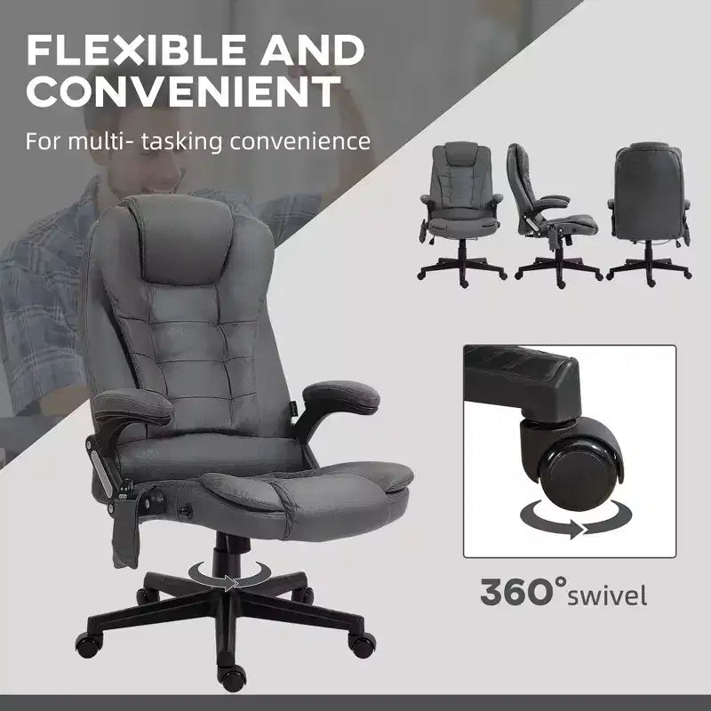 Fauteuil de bureau massant HOMCOM 6 points vibrant avec fonction chauffante, dossier haut en microfibre, inclinaison et accoudoirs