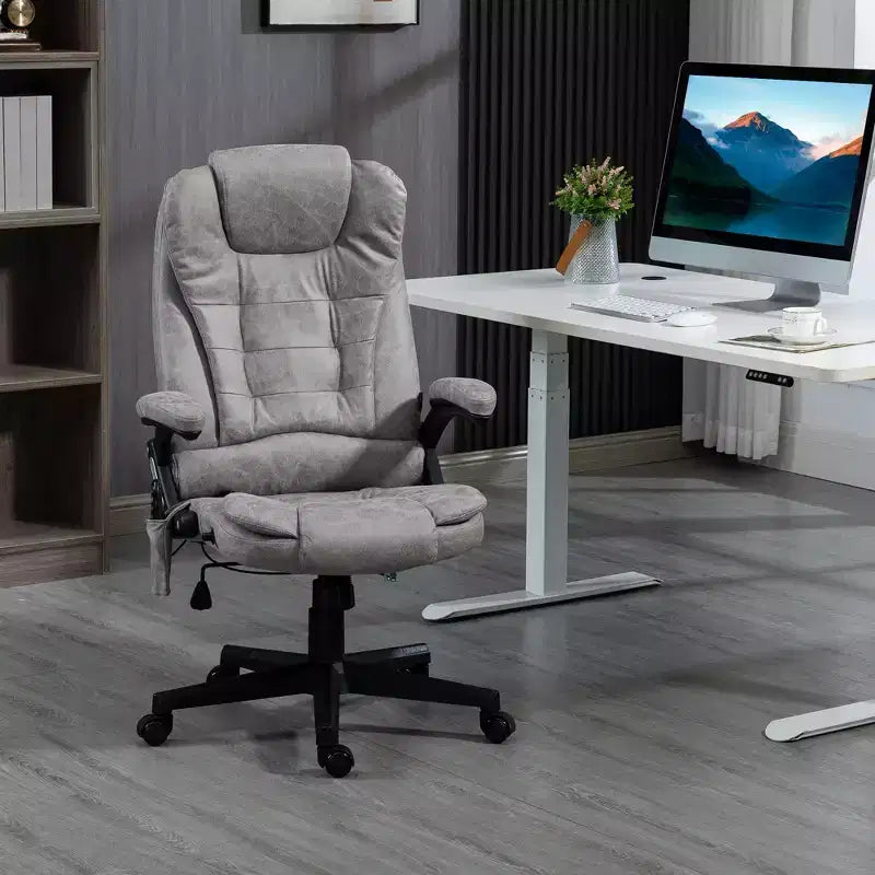 Fauteuil de bureau massant HOMCOM 6 points vibrant avec fonction chauffante, dossier haut en microfibre, inclinaison et accoudoirs