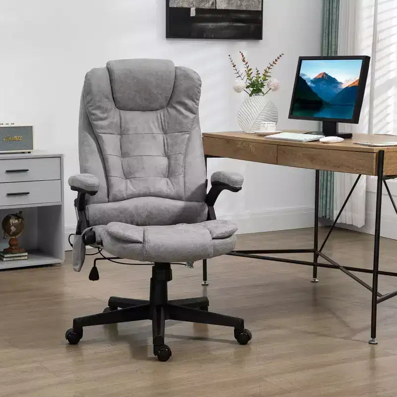 Fauteuil de bureau massant HOMCOM 6 points vibrant avec fonction chauffante, dossier haut en microfibre, inclinaison et accoudoirs