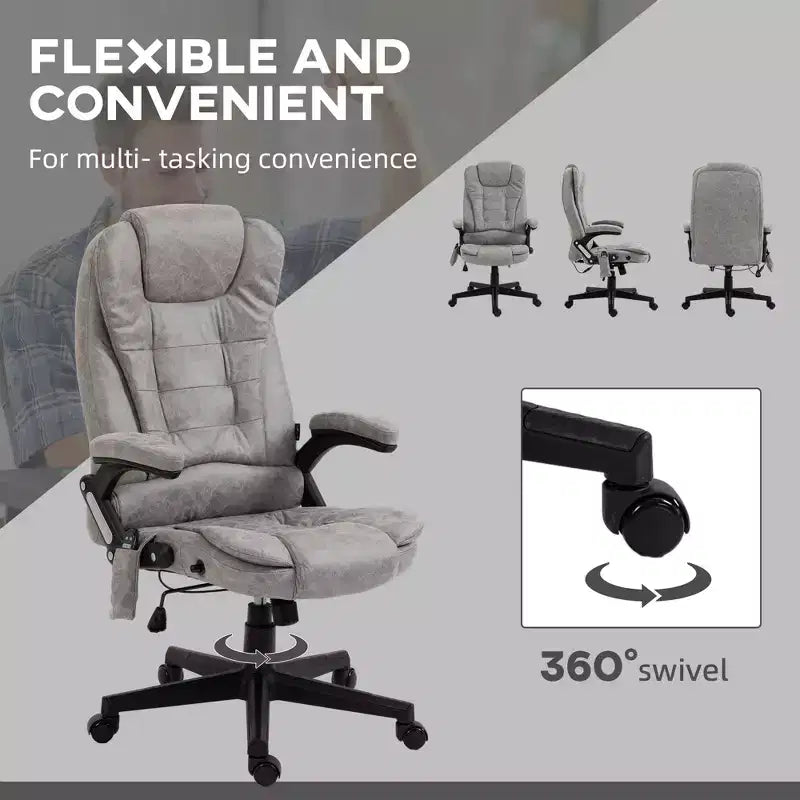 Fauteuil de bureau massant HOMCOM 6 points vibrant avec fonction chauffante, dossier haut en microfibre, inclinaison et accoudoirs
