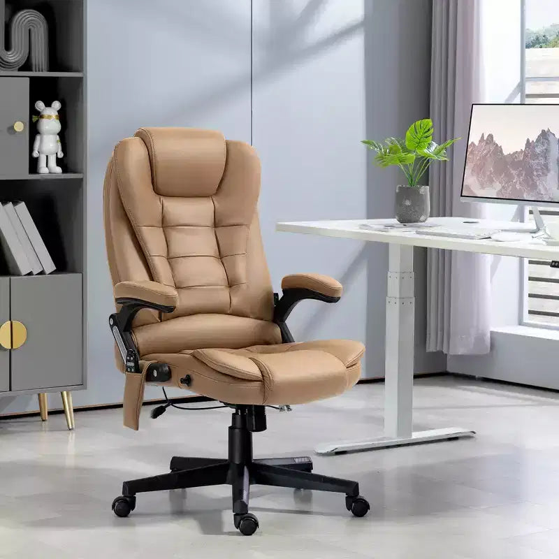 Fauteuil de bureau massant HOMCOM 6 points vibrant avec fonction chauffante, dossier haut en microfibre, inclinaison et accoudoirs