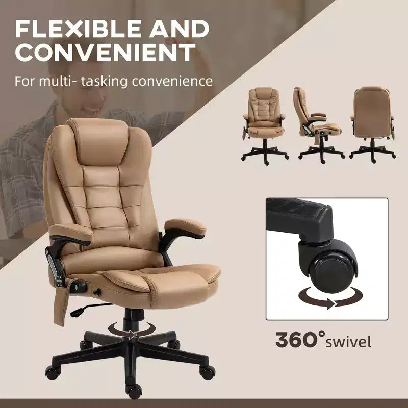 Fauteuil de bureau massant HOMCOM 6 points vibrant avec fonction chauffante, dossier haut en microfibre, inclinaison et accoudoirs